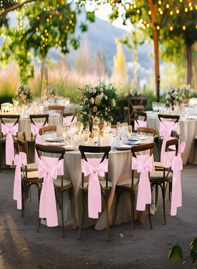 Counfeisly 50 Pcs Pink Satin Chair Sashes Bows Universal Chair Cover for Wedding Reception Events Banquets Party, Hotel Event Decorations, 6 x 108 inch - Image 2